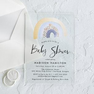 Cute Blue Watercolor Rainbow Baby Shower Acrylic Invitations