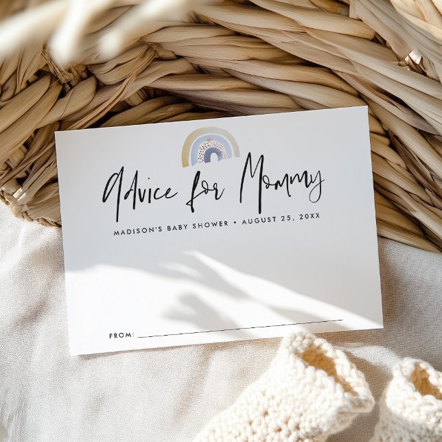 Cute Blue Watercolor Rainbow Baby Shower Advice Card (Creator Uploaded)