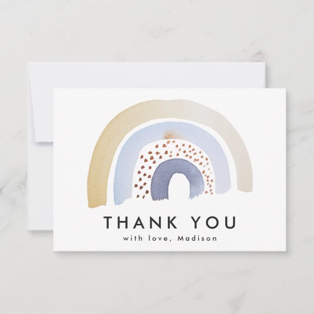Cute Blue Watercolor Rainbow Thank You Card (Front)