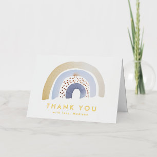 Cute Blue Watercolor Rainbow Thank You Foil Greeting Card