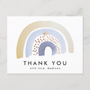 Cute Blue Watercolor Rainbow Thank You Postcard