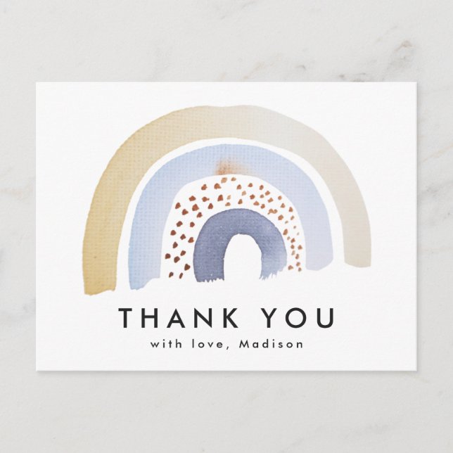 Cute Blue Watercolor Rainbow Thank You Postcard (Front)