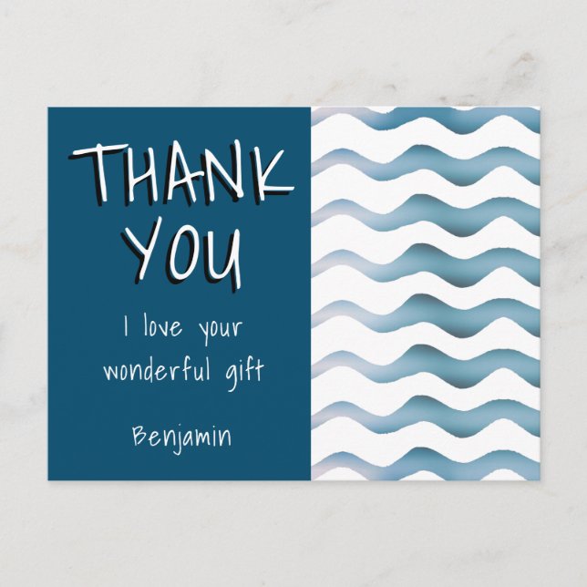 Cute Blue Wave Boy Thank you Birthday   Postcard (Front)