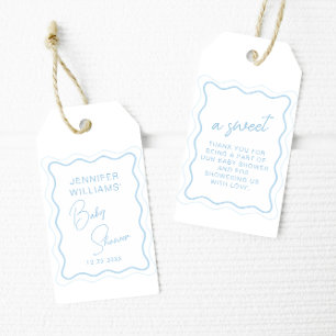 Cute Blue Wavy Scallop Baby Boy Shower Thank You Gift Tags