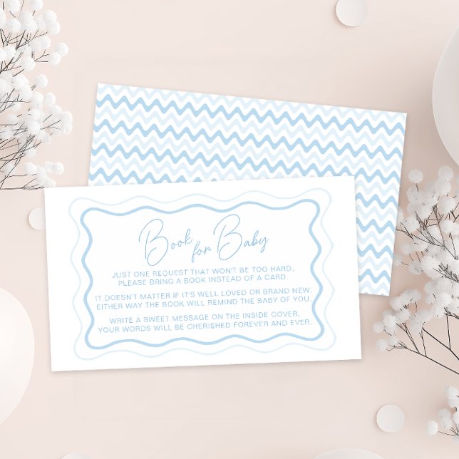 Cute Blue Wavy Scallop Book for Baby Boy Shower Enclosure Card (Creator Uploaded)