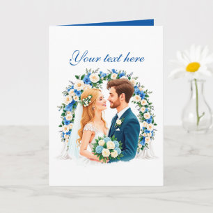 Cute blue wedding couple customisable card