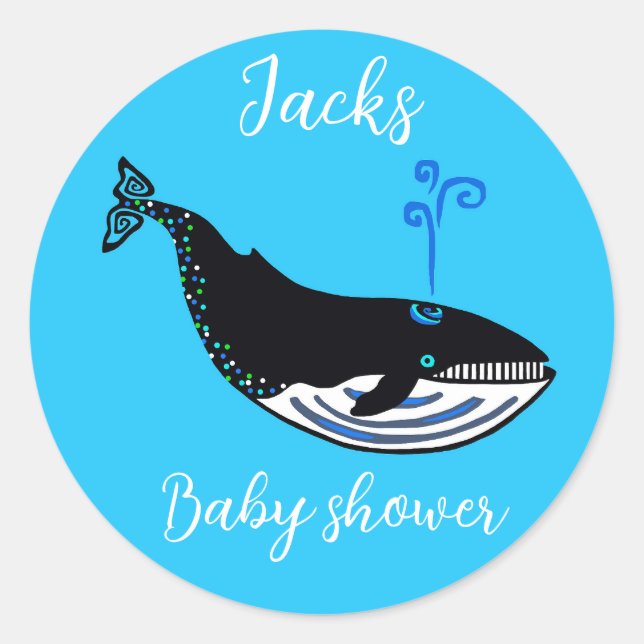 Cute Blue WHALE - Animal- Baby shower -Personalise Classic Round Sticker (Front)