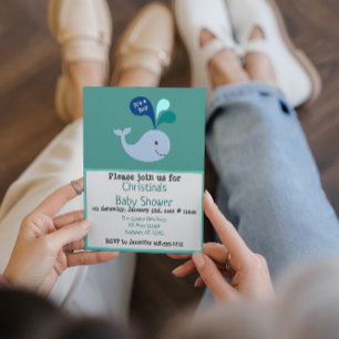 Cute Blue Whale Baby Boy Shower Invitation