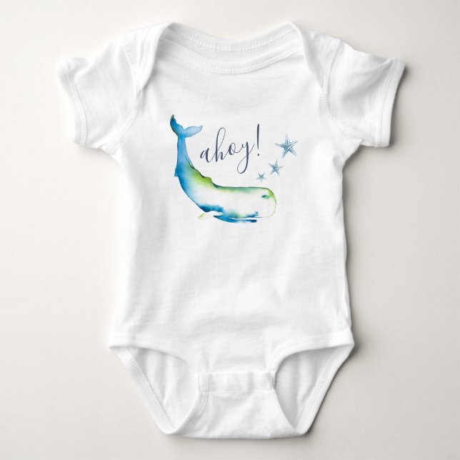 Cute Blue Whale Beach Boy Baby Bodysuit (Front)