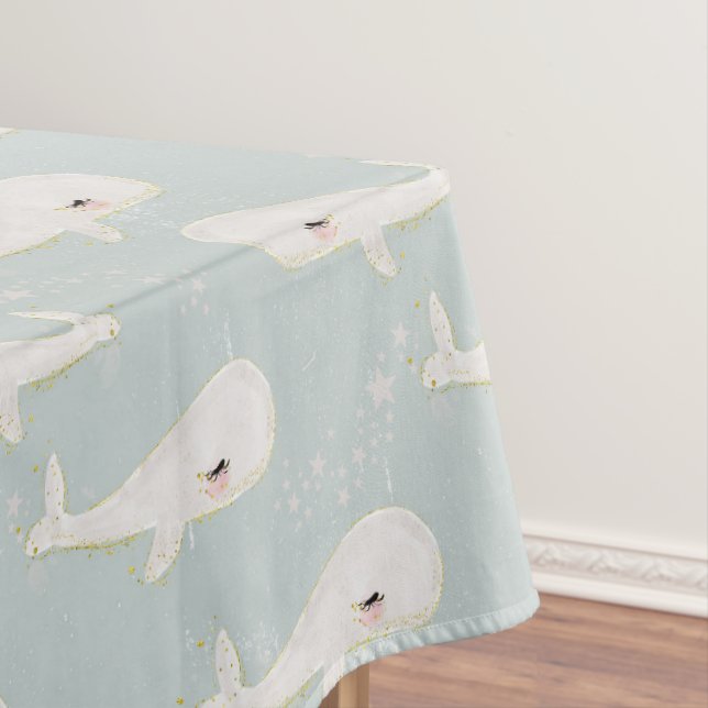 Cute Blue Whale Birthday Baby Shower Theme Party Tablecloth (In Situ)