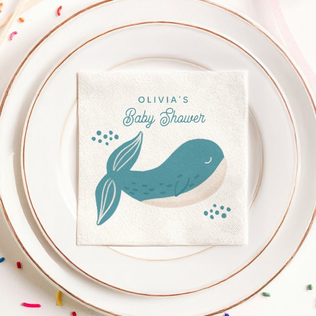 Cute blue whale boy baby shower. Nautical animal  Napkin (Creator Uploaded)