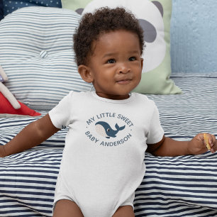 Cute Blue Whale Dolphin Sea Cartoon Baby Bodysuit