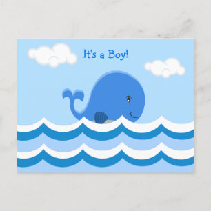Cute Blue Whale It's a Boy Birth Announcement Postcard