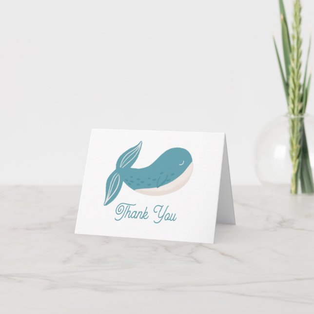 Cute blue whale. Nautical animal kids birthday Thank You Card (Front)