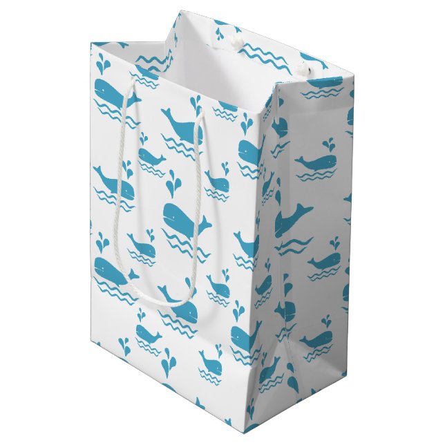 Cute Blue Whale Seamless Ocean Pattern (1) Medium Gift Bag (Front Angled)