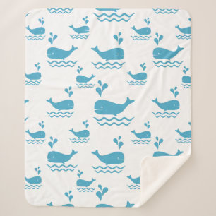 Cute Blue Whale Seamless Ocean Pattern (1) Sherpa Blanket