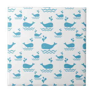 Cute Blue Whale Seamless Ocean Pattern (1) Tile