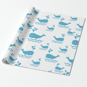 Cute Blue Whale Seamless Ocean Pattern (1) Wrapping Paper