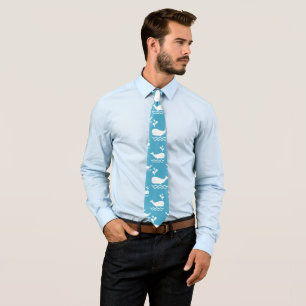 Cute Blue Whale Seamless Ocean Pattern (2) Tie