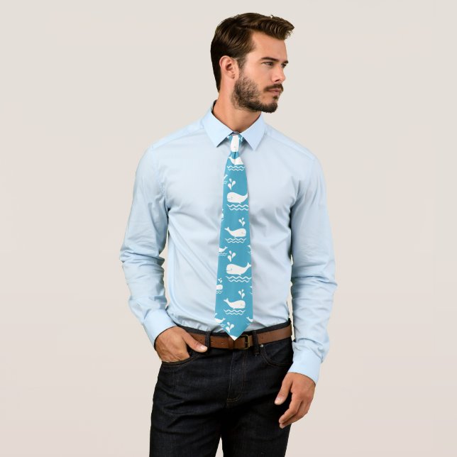 Cute Blue Whale Seamless Ocean Pattern (2) Tie (In Situ)