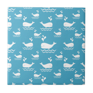 Cute Blue Whale Seamless Ocean Pattern (2) Tile