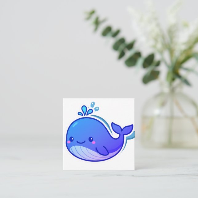 Cute Blue Whale Sticker Square Business Card (Standing Front)