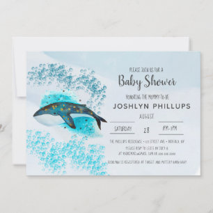 Cute Blue Whale Watercolor Baby Shower Invitation