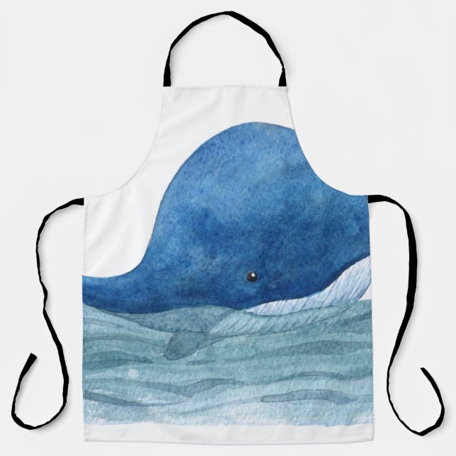 Cute Blue Whale Watercolor Illustration Apron (Front)