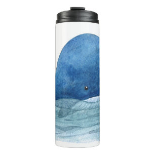Cute Blue Whale Watercolor Illustration Thermal Tumbler