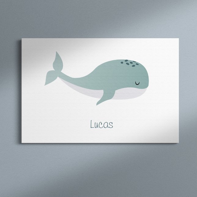 Cute Blue Whale with Personalised Name Little Kid Canvas Print (Creator Uploaded)