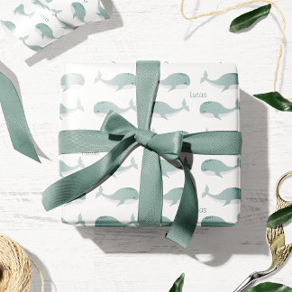 Cute Blue Whale with Personalised Name Little Kid Wrapping Paper