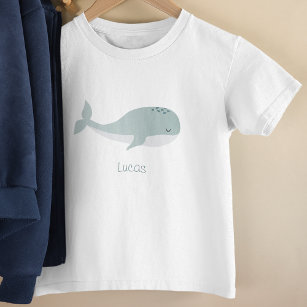 Cute Blue Whale with Personalised Name Toddler T-Shirt
