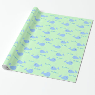 Cute Blue Whale with Spout It's A Baby Boy Shower Wrapping Paper