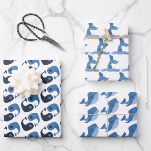 Cute Blue Whale Wrapping Paper Sheet