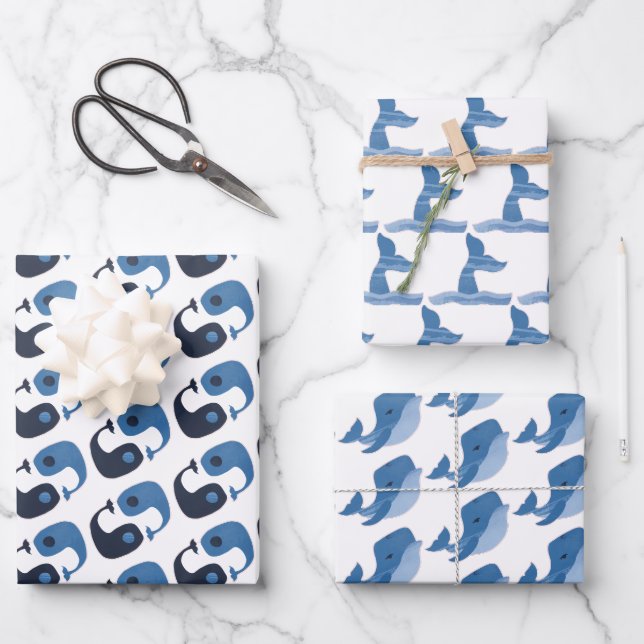 Cute Blue Whale Wrapping Paper Sheet (Front)