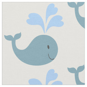 Cute Blue Whales Pattern Fabric