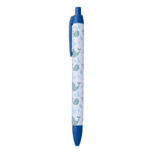 Cute Blue Whales Pattern Monogram Black Ink Pen
