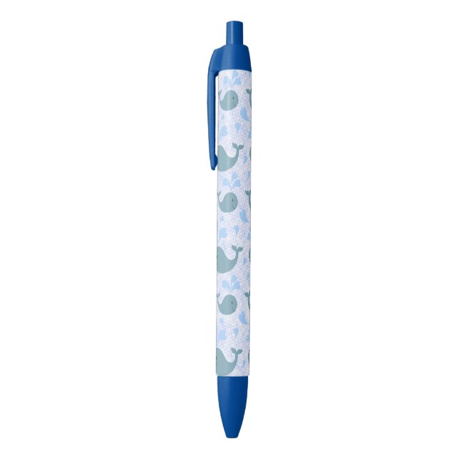 Cute Blue Whales Pattern Monogram Black Ink Pen (Top (Vertical))