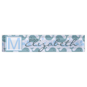 Cute Blue Whales Pattern Monogram Nameplate