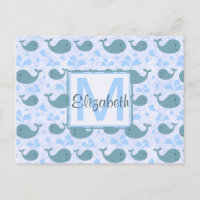 Cute Blue Whales Pattern Monogram