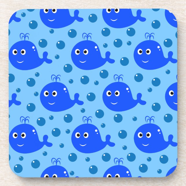 Cute Blue Whales Pattern Oceanic Delight Coaster (Front)