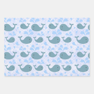 Cute Blue Whales Pattern Wrapping Paper Sheet