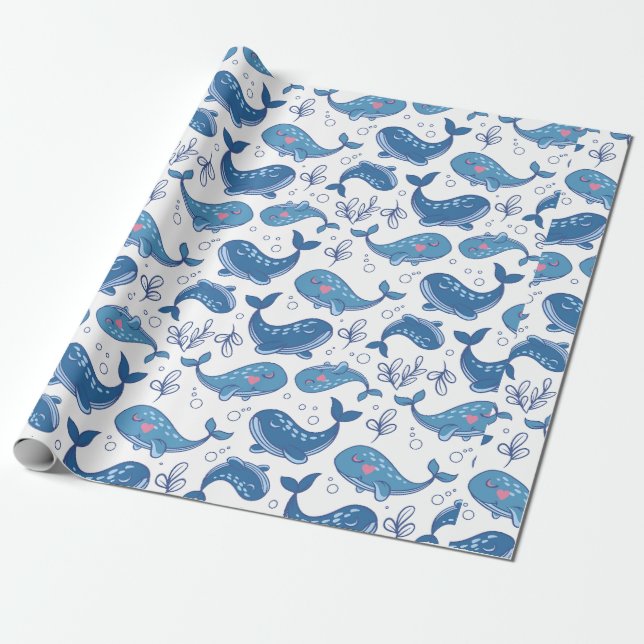 Cute blue whales wrapping paper (Unrolled)