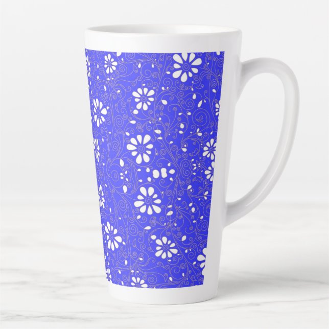 Cute blue white classic flowers pattern latte mug (Right)