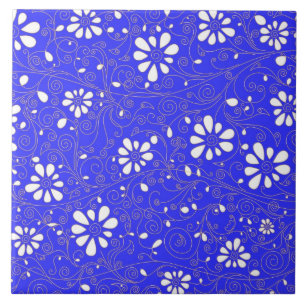 Cute blue white classic flowers pattern tile