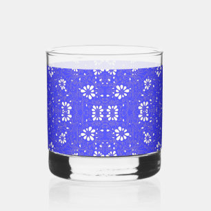 Cute blue white classic flowers pattern whiskey glass
