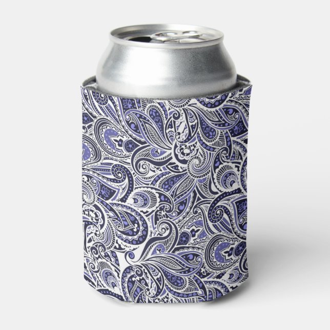 Cute blue white paisley patterns design can cooler (Can Front)