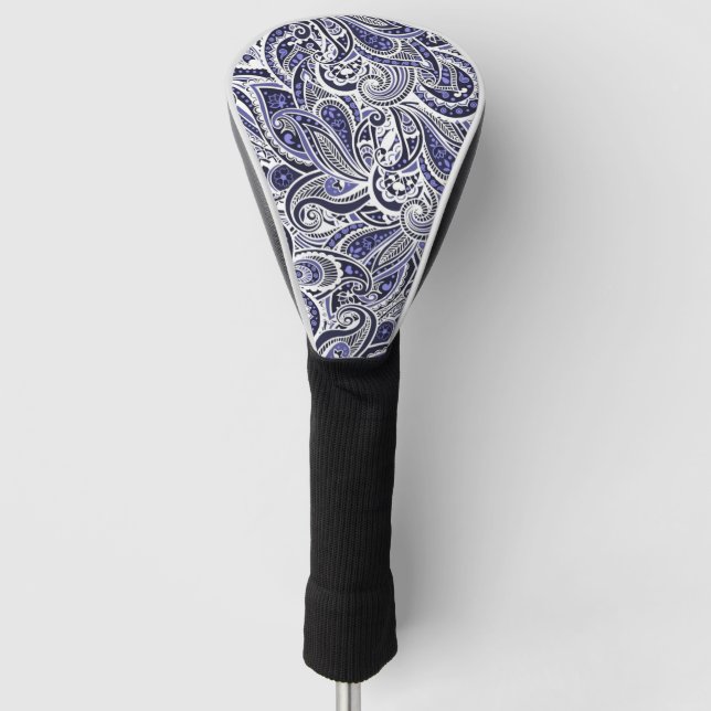 Cute blue white paisley patterns design golf head cover (Front)