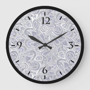 Cute blue white paisley patterns design large clock