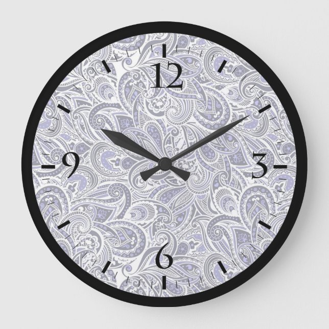 Cute blue white paisley patterns design large clock (Front)